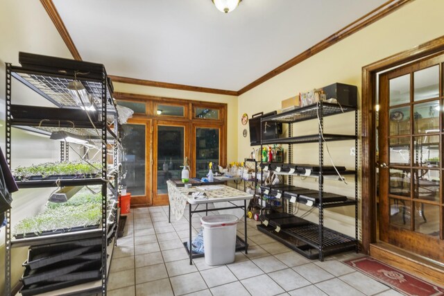746 Shadow Ln, Belvidere, TN 37306 - interior space featuring tile patterned flooring, french doors, and crown molding