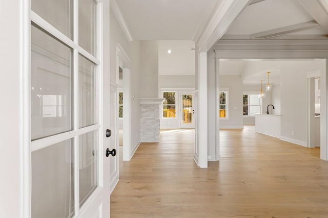 119 Casey St, Brush Creek, TN 38547 - entrance foyer with baseboards, a wealth of natural light, light wood-style floors, and french doors