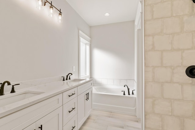119 Casey St, Brush Creek, TN 38547 - bathroom featuring a shower, tile patterned floors, a garden tub, and a sink