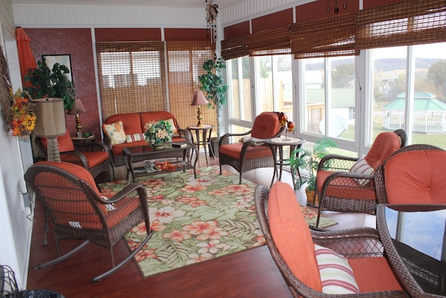 sunroom with wood finished floors