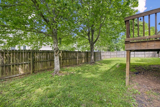 view of yard with a fenced backyard