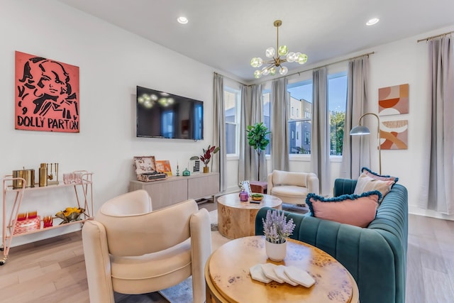 2176 Carson St Unit 5, Nashville, TN 37211 - living area featuring light wood-style flooring, a notable chandelier, and recessed lighting