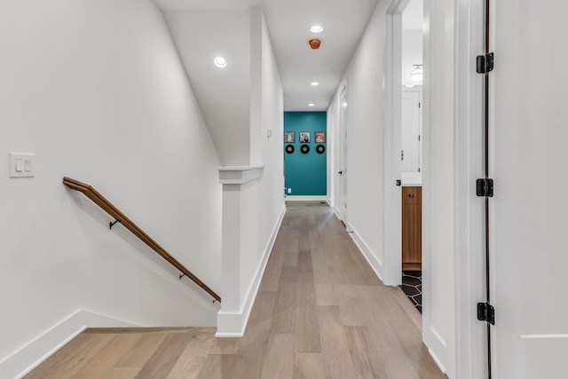 2176 Carson St Unit 5, Nashville, TN 37211 - hall featuring recessed lighting, baseboards, an upstairs landing, and light wood-style floors