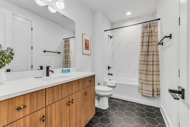2176 Carson St Unit 5, Nashville, TN 37211 - full bathroom with toilet, shower / bath combo with shower curtain, tile patterned flooring, vanity, and recessed lighting