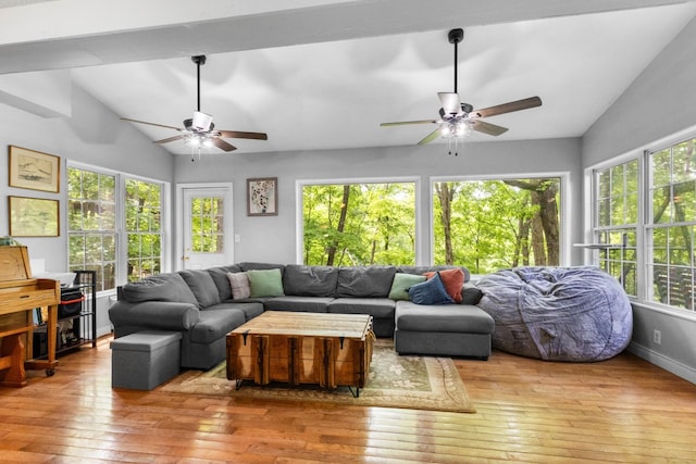 460 Seven Springs Rd, Clarksville, TN 37043 - living area featuring a wealth of natural light, hardwood / wood-style floors, ceiling fan, and vaulted ceiling