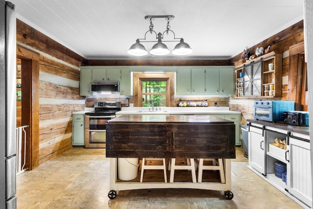 460 Seven Springs Rd, Clarksville, TN 37043 - kitchen featuring range with two ovens, light countertops, green cabinetry, and a sink