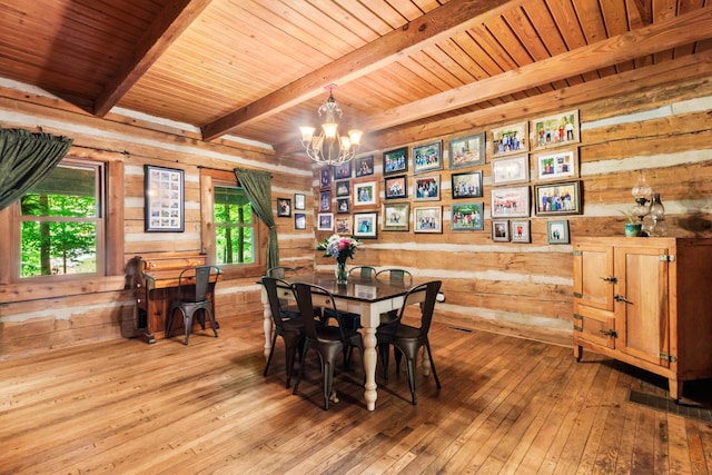 460 Seven Springs Rd, Clarksville, TN 37043 - dining space with wooden ceiling, a chandelier, wooden walls, and beam ceiling