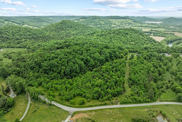 aerial view featuring a mountain view and a forest view