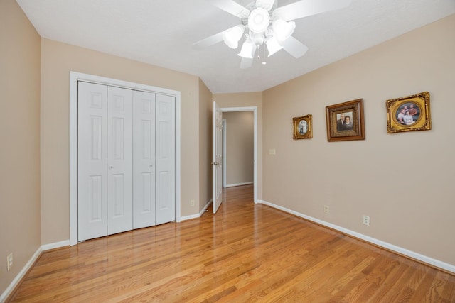 2004 Pinewood Ct, Mount Juliet, TN 37122 - unfurnished bedroom featuring a closet, light wood-style flooring, baseboards, and ceiling fan