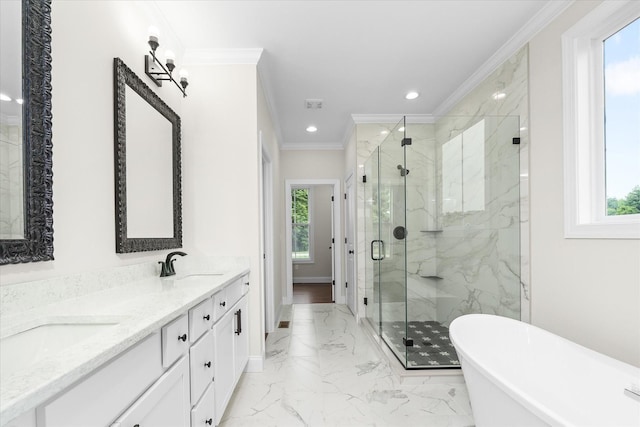 full bath with a sink, baseboards, plenty of natural light, and recessed lighting