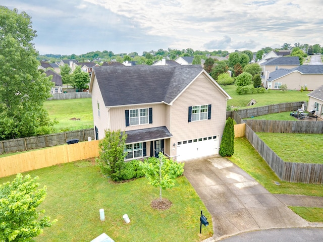 5002 Fox Run S, Spring Hill, TN 37174 - traditional-style home with an attached garage, a residential view, concrete driveway, a front lawn, and a shingled roof