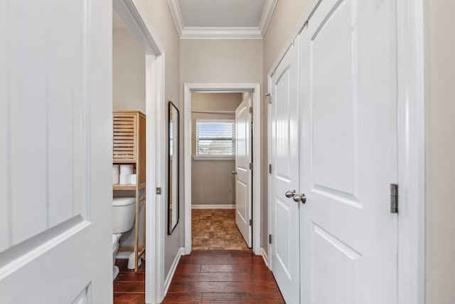 5002 Fox Run S, Spring Hill, TN 37174 - corridor featuring baseboards, dark wood-style flooring, and crown molding