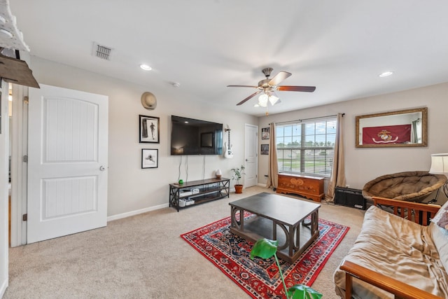5002 Fox Run S, Spring Hill, TN 37174 - living area featuring ceiling fan, recessed lighting, visible vents, and carpet floors