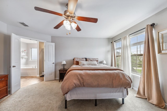 5002 Fox Run S, Spring Hill, TN 37174 - bedroom featuring light carpet, baseboards, a ceiling fan, and visible vents