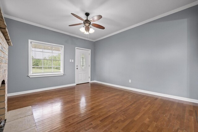 455 No Pone Valley Rd NW, Georgetown, TN 37336 - unfurnished living room featuring ceiling fan, crown molding, baseboards, and dark wood-style flooring