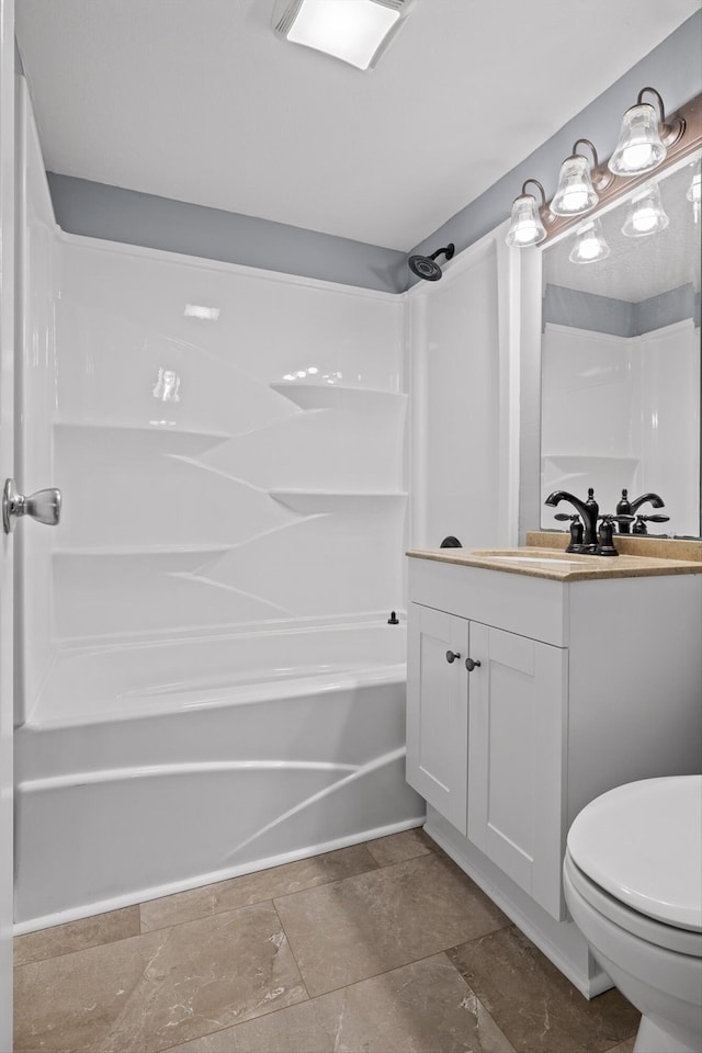 455 No Pone Valley Rd NW, Georgetown, TN 37336 - bathroom featuring toilet, tub / shower combination, vanity, and stone finish floor
