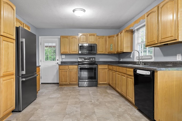 455 No Pone Valley Rd NW, Georgetown, TN 37336 - kitchen featuring a textured ceiling, dark countertops, appliances with stainless steel finishes, and a sink