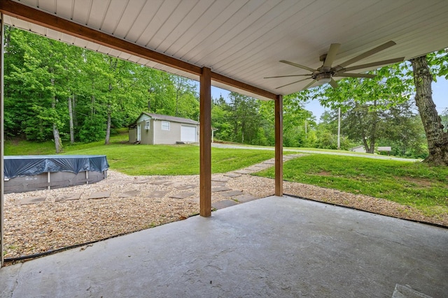 455 No Pone Valley Rd NW, Georgetown, TN 37336 - view of patio with a ceiling fan and an outbuilding