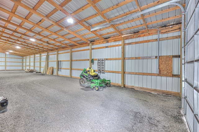 garage with metal wall
