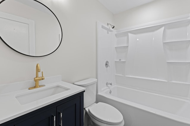 full bath featuring vanity, toilet, and shower / tub combination