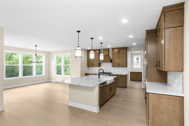 5958 Hunt Valley Dr, Spring Hill, TN 37174 - kitchen with dishwasher, light wood-style floors, plenty of natural light, an island with sink, and recessed lighting
