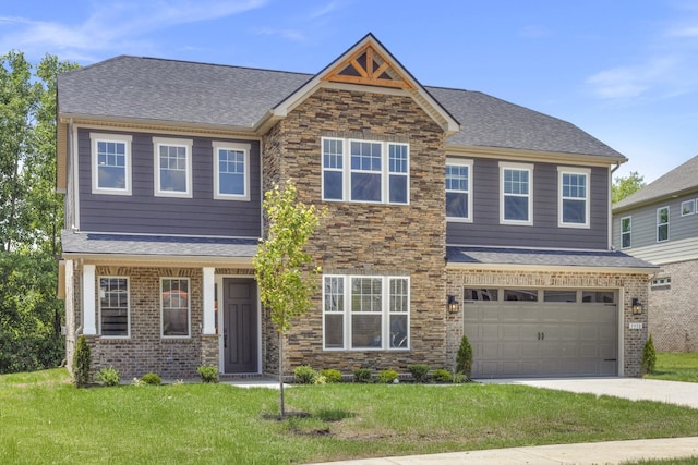 5958 Hunt Valley Dr, Spring Hill, TN 37174 - craftsman-style house with a front yard, concrete driveway, an attached garage, and a shingled roof