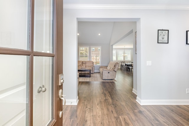 5509 Dana Ln, Franklin, TN 37064 - corridor featuring baseboards, wood finished floors, and ornamental molding