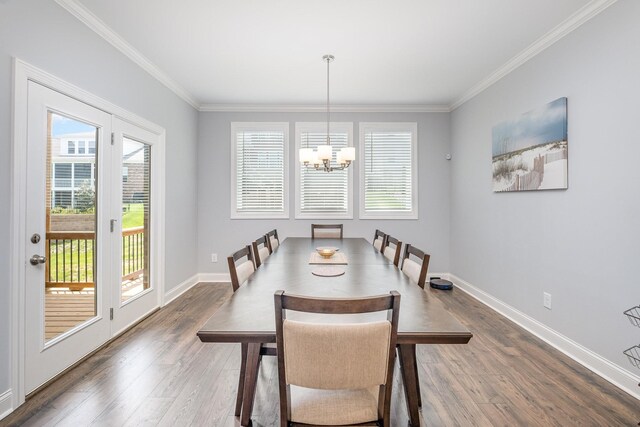 5509 Dana Ln, Franklin, TN 37064 - dining room with a chandelier, ornamental molding, dark wood-style floors, and baseboards