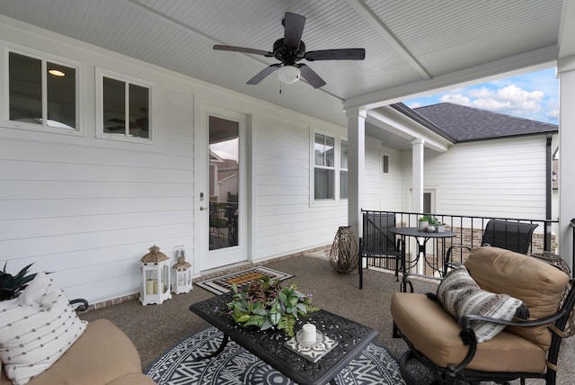 view of patio featuring ceiling fan