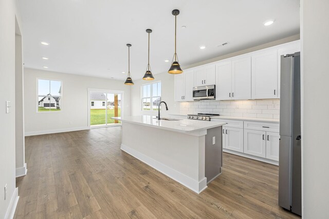 10114 Bighorn Ln, Bell Buckle, TN 37020 - kitchen with a sink, tasteful backsplash, wood finished floors, light countertops, and appliances with stainless steel finishes