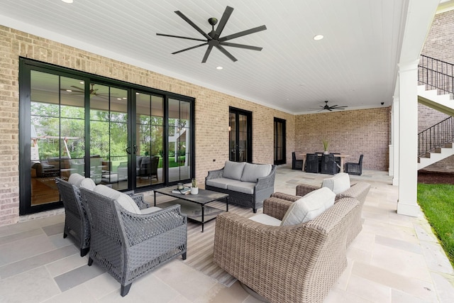9316 Edenwilde Dr, Brentwood, TN 37027 - view of patio / terrace featuring stairway, outdoor lounge area, a ceiling fan, and outdoor dining area