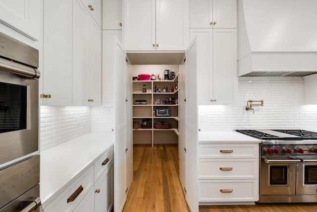 9316 Edenwilde Dr, Brentwood, TN 37027 - kitchen with white cabinetry, backsplash, light countertops, and premium range hood