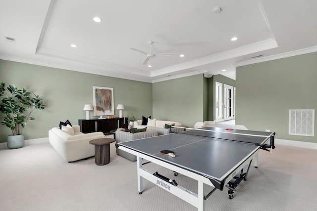 9316 Edenwilde Dr, Brentwood, TN 37027 - playroom with a tray ceiling, carpet, visible vents, and recessed lighting