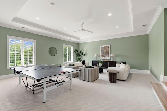 9316 Edenwilde Dr, Brentwood, TN 37027 - game room featuring a raised ceiling, carpet flooring, and a wealth of natural light