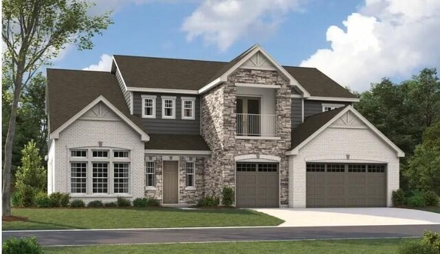 5963 Hunt Valley Dr, Spring Hill, TN 37174 - craftsman-style house with stone siding, driveway, a front yard, and an attached garage