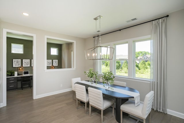 5963 Hunt Valley Dr, Spring Hill, TN 37174 - dining area with baseboards, dark wood-type flooring, a chandelier, an office area, and recessed lighting