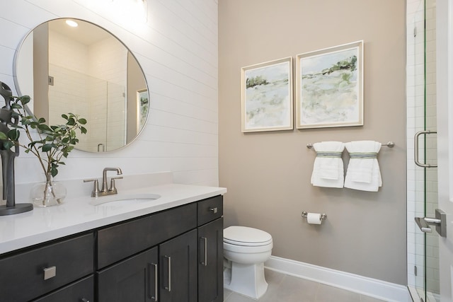 5963 Hunt Valley Dr, Spring Hill, TN 37174 - bathroom with a shower stall, toilet, baseboards, vanity, and tile patterned flooring