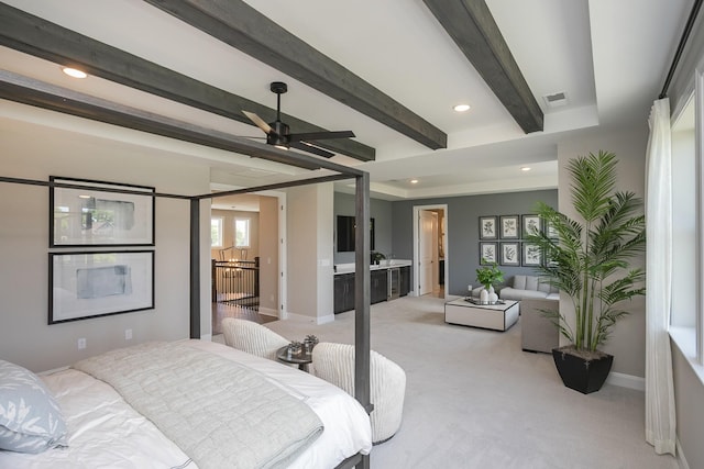 5963 Hunt Valley Dr, Spring Hill, TN 37174 - bedroom featuring light carpet, beam ceiling, recessed lighting, and baseboards