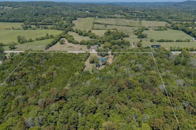 birds eye view of property with a rural view and a forest view