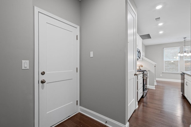2131 Gunwale Mews, Franklin, TN 37064 - corridor with baseboards, dark wood finished floors, recessed lighting, and a chandelier