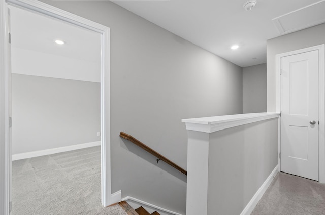 2131 Gunwale Mews, Franklin, TN 37064 - hall featuring an upstairs landing, carpet flooring, baseboards, and recessed lighting