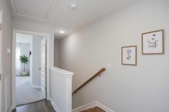 2804 Sonoma Way, Columbia, TN 38401 - stairs featuring baseboards, recessed lighting, attic access, and wood finished floors