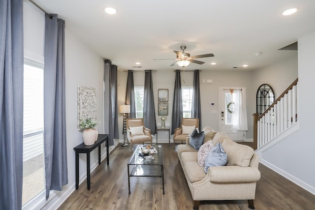 2804 Sonoma Way, Columbia, TN 38401 - living room with wood finished floors, baseboards, a ceiling fan, and recessed lighting