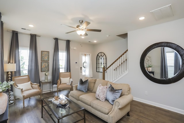 2804 Sonoma Way, Columbia, TN 38401 - living area with ceiling fan, baseboards, visible vents, and wood finished floors