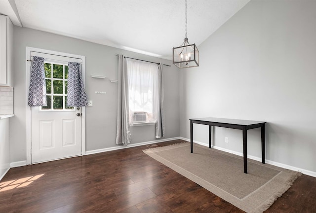 5000 Trailwater Dr, Antioch, TN 37013 - unfurnished dining area with a chandelier, wood finished floors, baseboards, and lofted ceiling