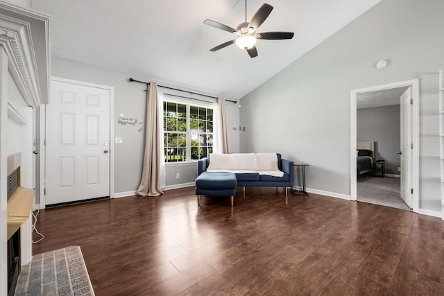 5000 Trailwater Dr, Antioch, TN 37013 - living area featuring a ceiling fan, wood finished floors, baseboards, and high vaulted ceiling