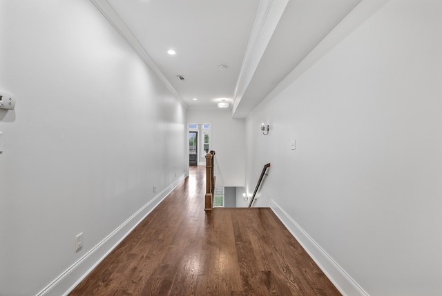 2221 10th Ave S, Nashville, TN 37204 - hall with an upstairs landing, wood finished floors, baseboards, ornamental molding, and recessed lighting