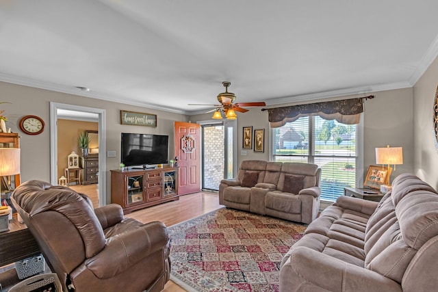 102 Oak Point Cir, Fayetteville, TN 37334 - living area with ornamental molding, light wood-style floors, and a ceiling fan