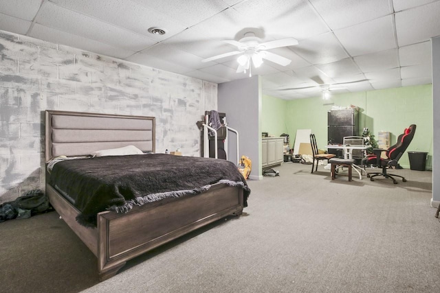 119 Sleepy Hollow Dr, Springfield, TN 37172 - carpeted bedroom with a drop ceiling, freestanding refrigerator, and ceiling fan