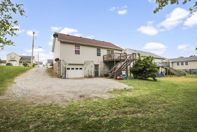 119 Sleepy Hollow Dr, Springfield, TN 37172 - rear view of house featuring stairs, gravel driveway, an attached garage, a deck, and a yard